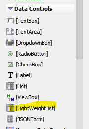 Light Weight List entry in the UX data controls toolbox